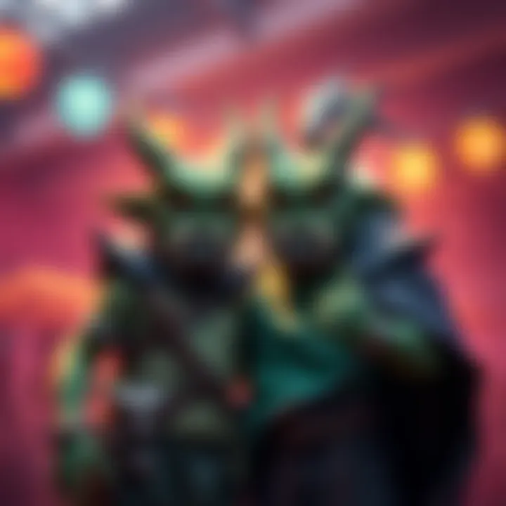 Satoshi and Nurgle standing side by side, symbolizing love and community connection, with colorful backgrounds depicting creativity.