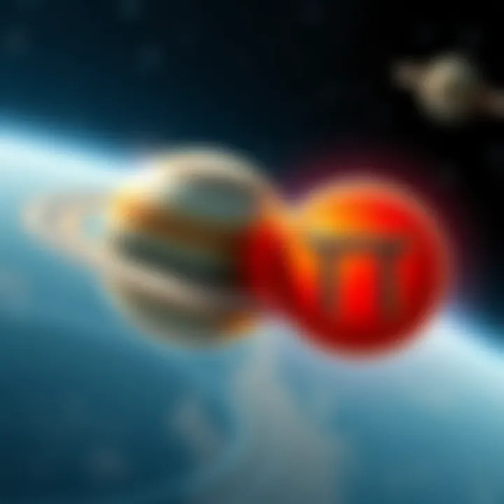 A visual comparison of the Saturn symbol alongside the hbar symbol, highlighting their similarities. The backdrop features a cosmic theme with stars and planets, reflecting the alignment of Saturn.