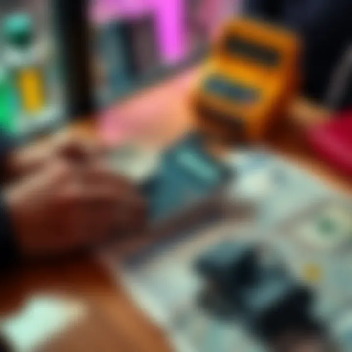 A person counting cash and using a calculator with a travel guide and NYC map on the table