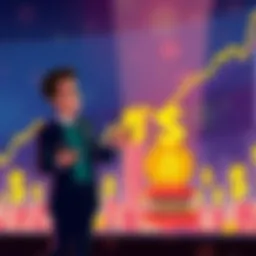 Saylor stands confidently discussing the future of Buttcoin, with a backdrop of rising cryptocurrency charts and dollar signs symbolizing potential gains or losses.