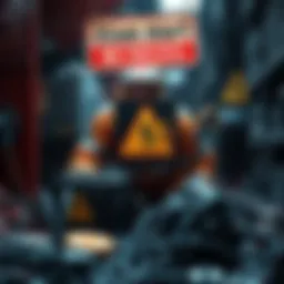 Graphic displaying warning signs about zsolo.bid and luckymonster.pro scams, showing a miner with a caution symbol and broken mining equipment