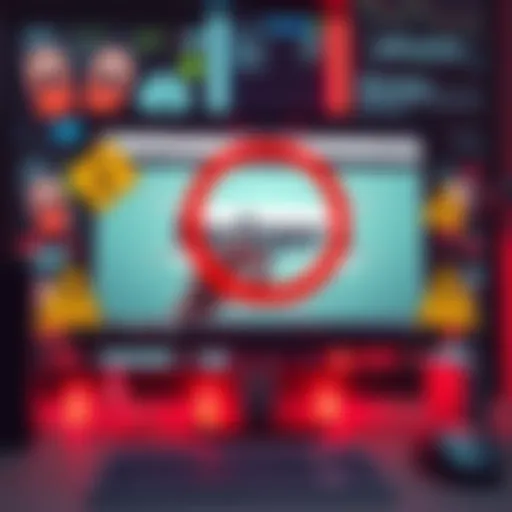 A computer screen displaying a fraudulent website that looks like Ledger.com, with warning signs and alerts around it