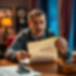 A concerned person holding a scam letter while sitting at a table, looking surprised and worried