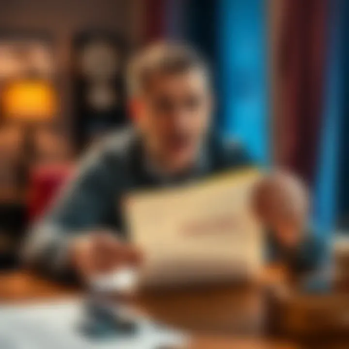 A person opening a scam letter A concerned person holding a scam letter while sitting at a table, looking surprised and worried