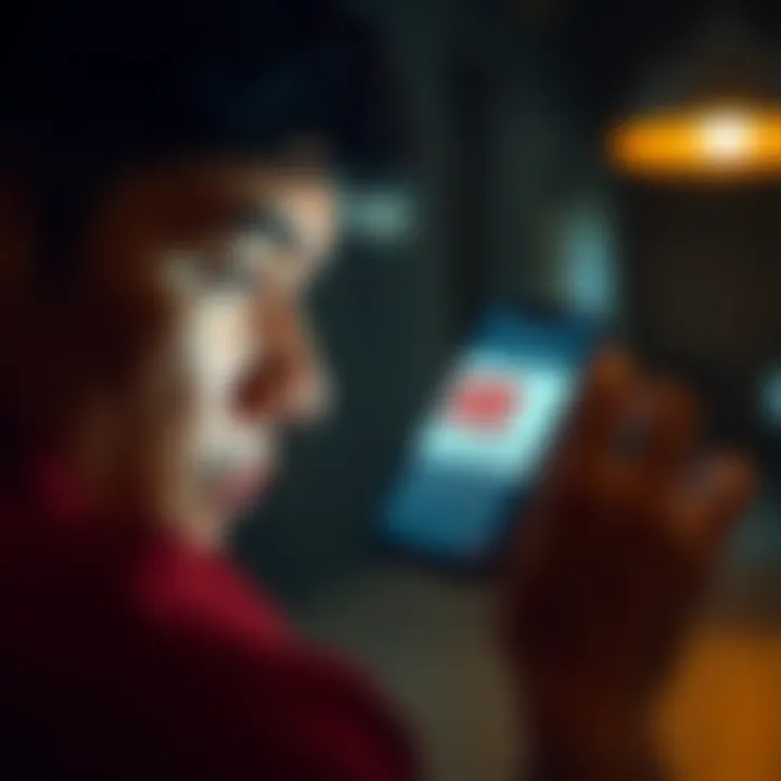 A person looking concerned while reading a scam alert message on a smartphone about fake coin selling sites