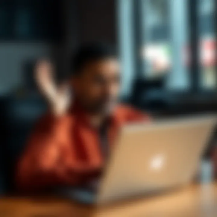 A person with a laptop in a video call, appearing deceptive while asking for money, showing signs of a scam. The individual has an Indian accent and a suspicious expression.