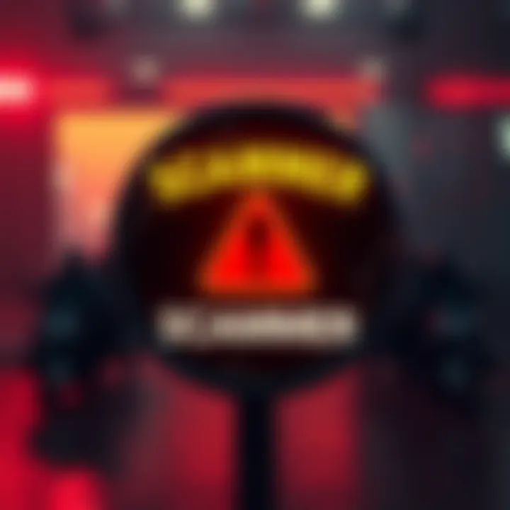 Alert sign about a scammer in the forum with a warning symbol