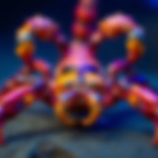 A close-up of a scorpion won in a raffle at an invert show, showcasing its unique features and colors.