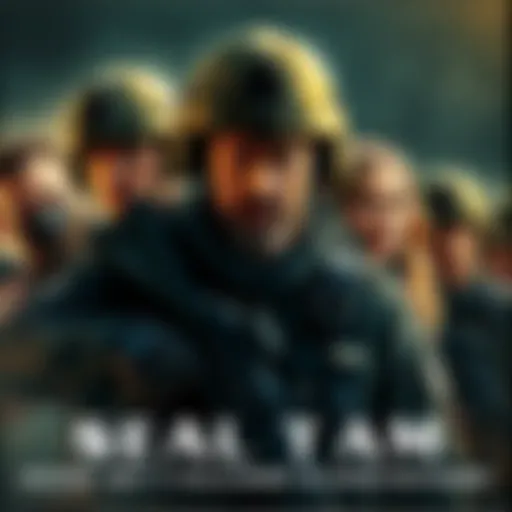 Main characters from Seal Team in a tense moment, showcasing their military gear and expressions of determination.