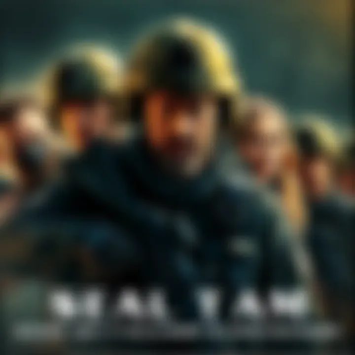 Main characters from Seal Team in a tense moment, showcasing their military gear and expressions of determination.