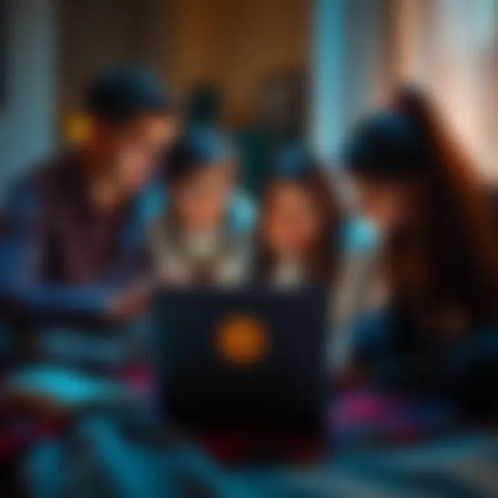 A family gathering around a laptop, looking concerned while searching for a lost Bitcoin wallet after a father's passing