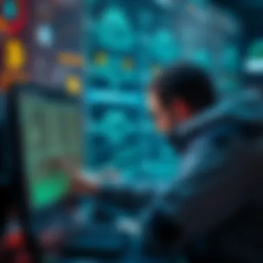 A person searching through digital records for lost Bitcoin, with a computer screen displaying cryptocurrency data