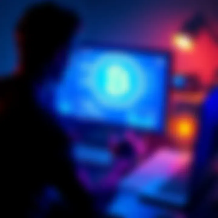 A person setting up a Bitcoin wallet on a computer, surrounded by security tools and notes on safe storage practices.