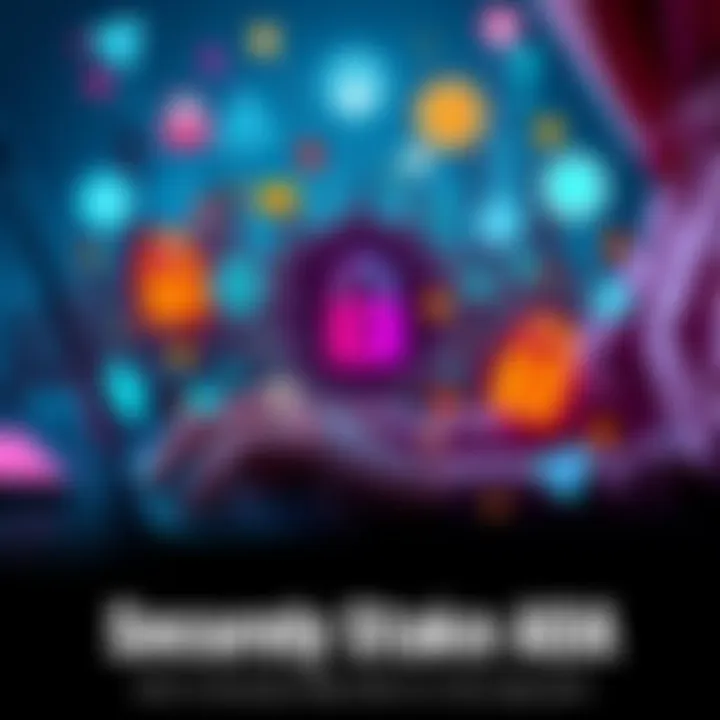 A person managing their cryptocurrency keys on a laptop while surrounded by digital security icons