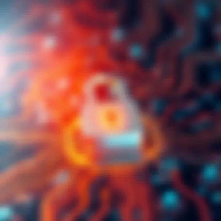 A digital lock symbol overlaying a circuit board representing secure computations on encrypted data.