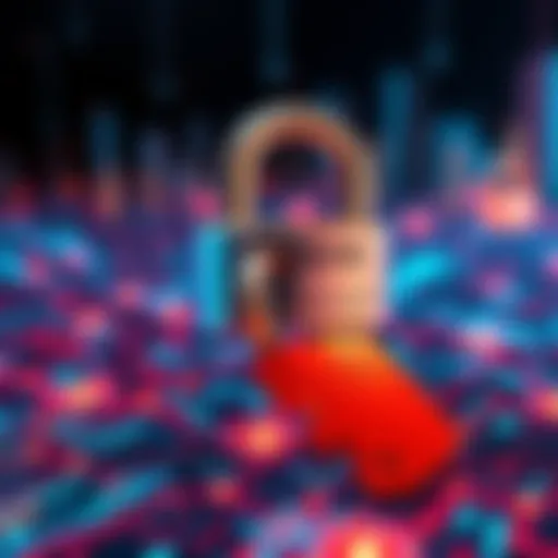 A digital lock representing encryption on a blockchain with a single key, symbolizing private data access.