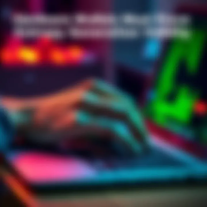 A person holding a hardware wallet while typing on a laptop, symbolizing the need for secure entropy generation proof.