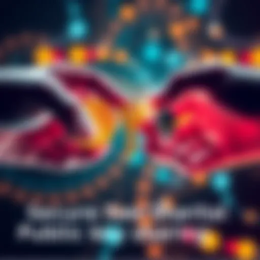 Two hands exchanging digital keys symbolizing secure public key sharing between Bitcoin and Ethereum