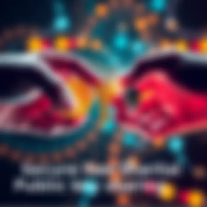 Two hands exchanging digital keys symbolizing secure public key sharing between Bitcoin and Ethereum