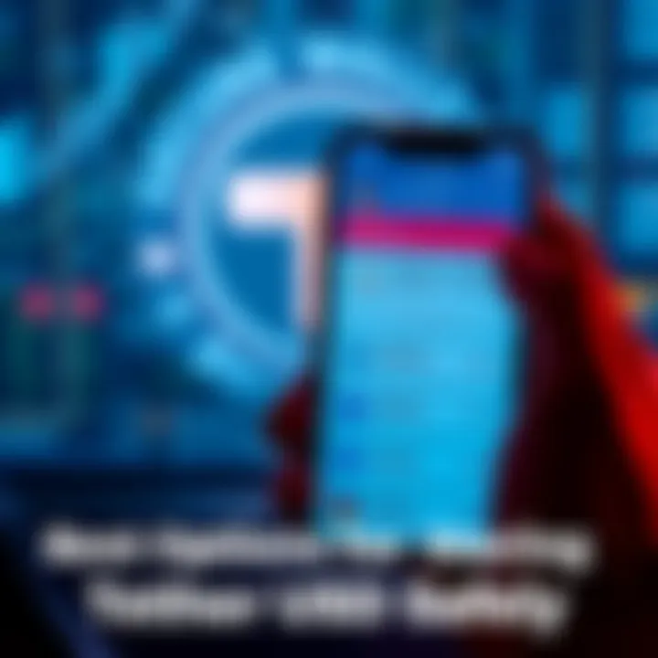 A person holding a smartphone displaying crypto wallet options with Tether USD logo in the background
