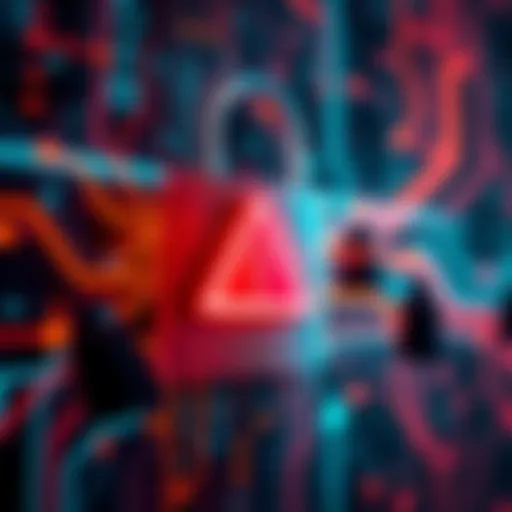 A graphic showing a lock with a warning symbol and digital elements representing the crypto world.