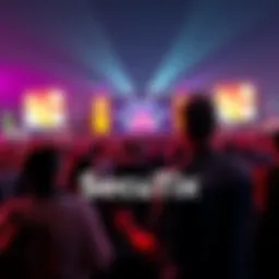 SecuTix team introduces Hedera Proof of Authenticity at a major European festival with large crowd in the background.