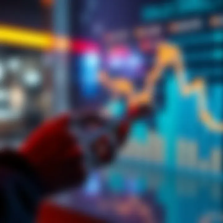 A person using a phone to send a direct message with a graph showing sales growth in the background.