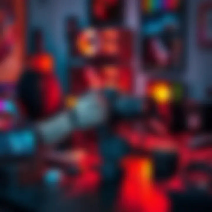 A photographer creates digital art to sell as NFTs, surrounded by tools for editing and showcasing images.