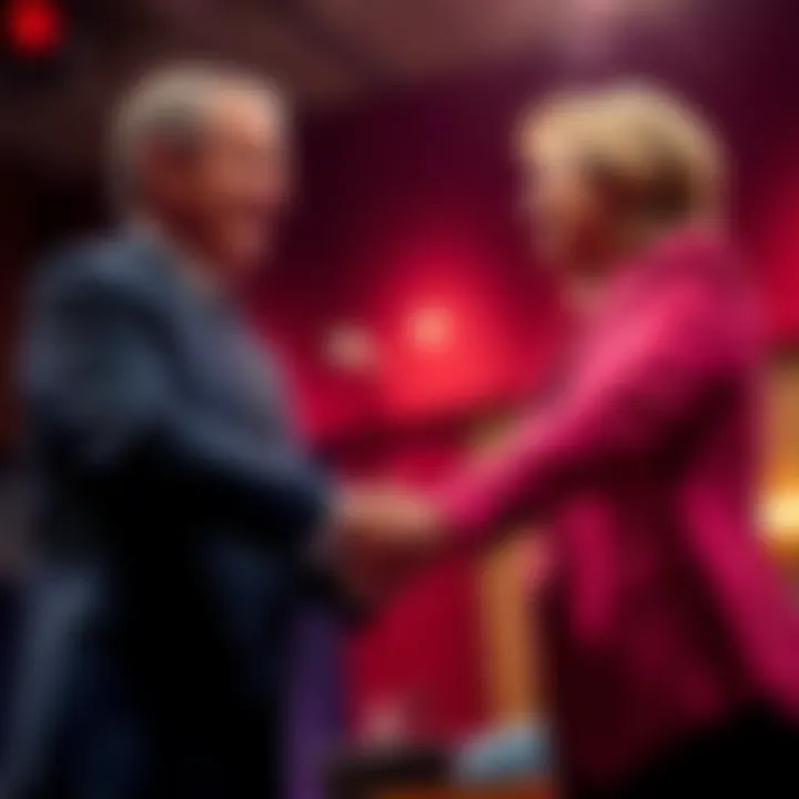 Senators Thom Tillis and Angela Alsobrooks shaking hands after reaching a compromise on stablecoin yield legislation