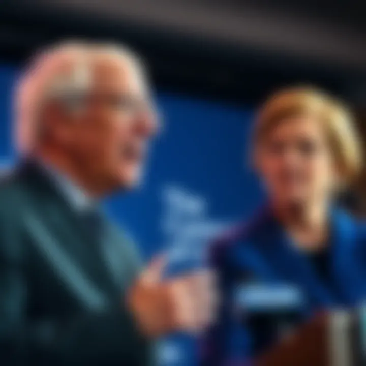 Senators Bernie Sanders and Elizabeth Warren holding a press conference about Bitcoin in 401(k) plans, expressing concerns over retirement savings risks.