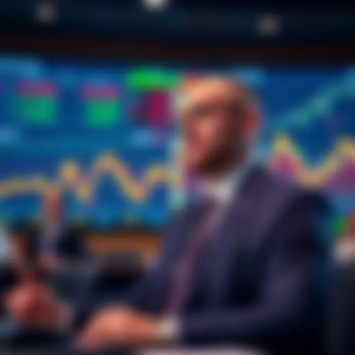 Sergey Nazarov speaking at a CFTC meeting about new regulations for the derivatives market, with charts and graphs displayed behind him.