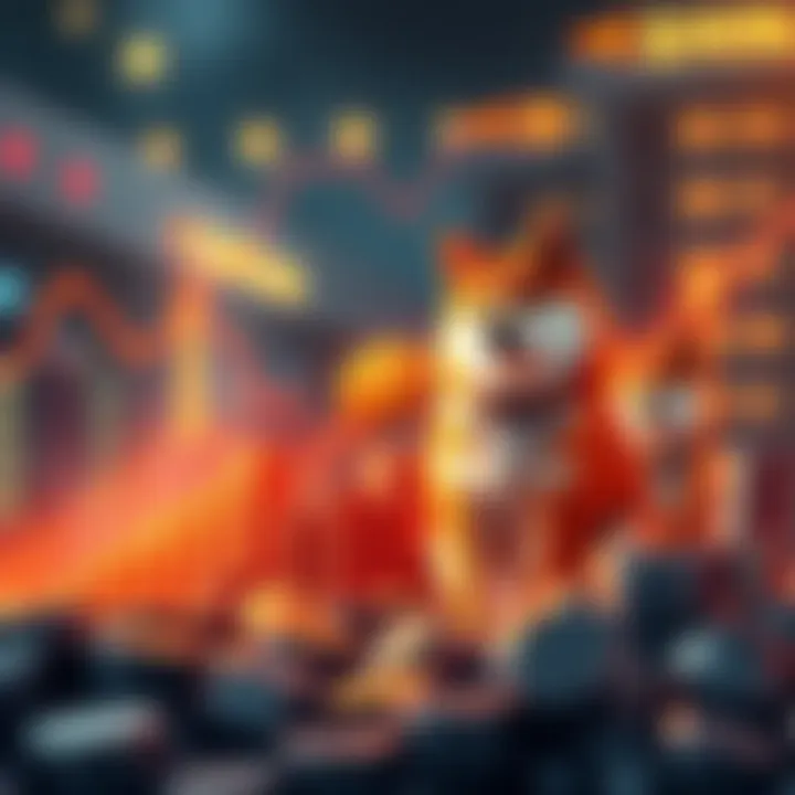 A graphic showing the rapid rise of Shiba Inu Coin with a chart and a Shiba Inu dog icon