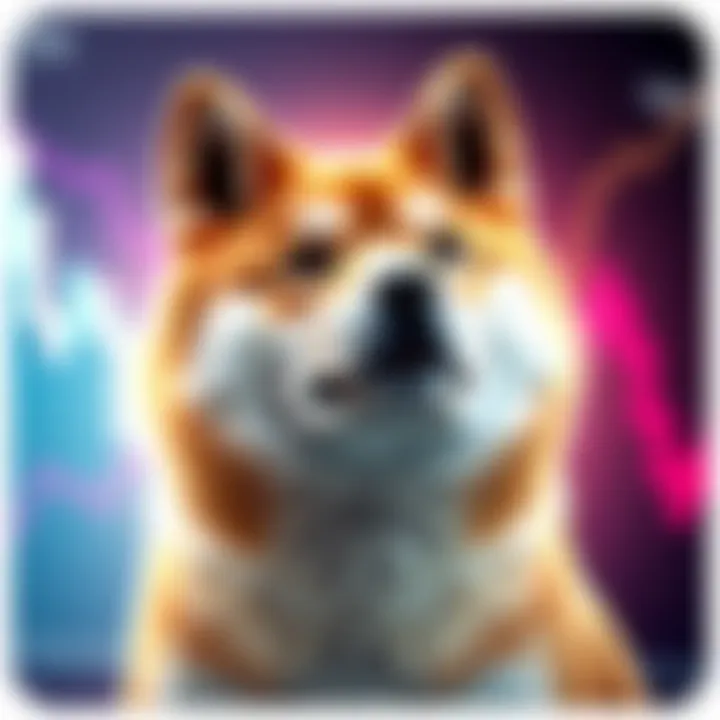 Shiba Inu Cryptocurrency A Shiba Inu dog symbolizing the cryptocurrency, with a graph indicating a potential price surge in the background.