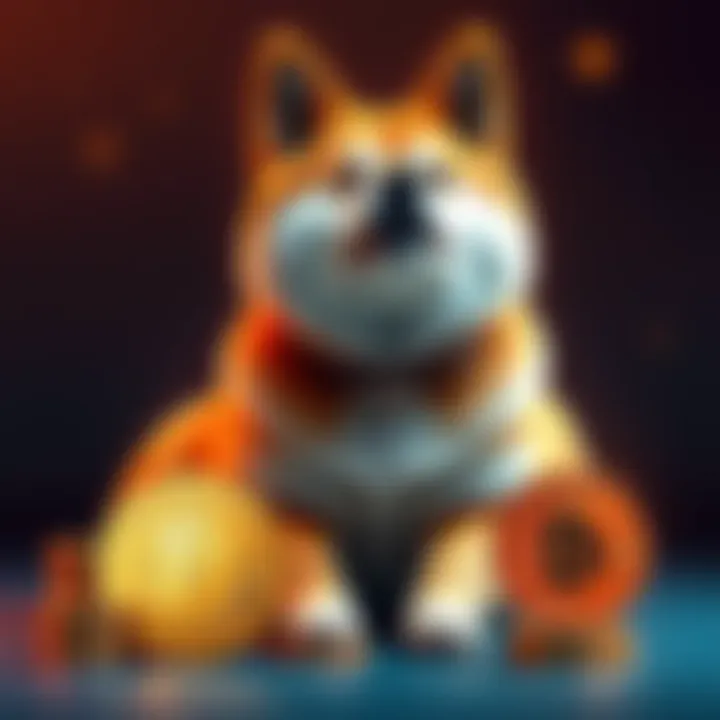 Shiba Inu Dog with Coin A Shiba Inu dog sitting next to a stack of coins, symbolizing potential growth in cryptocurrency investments.