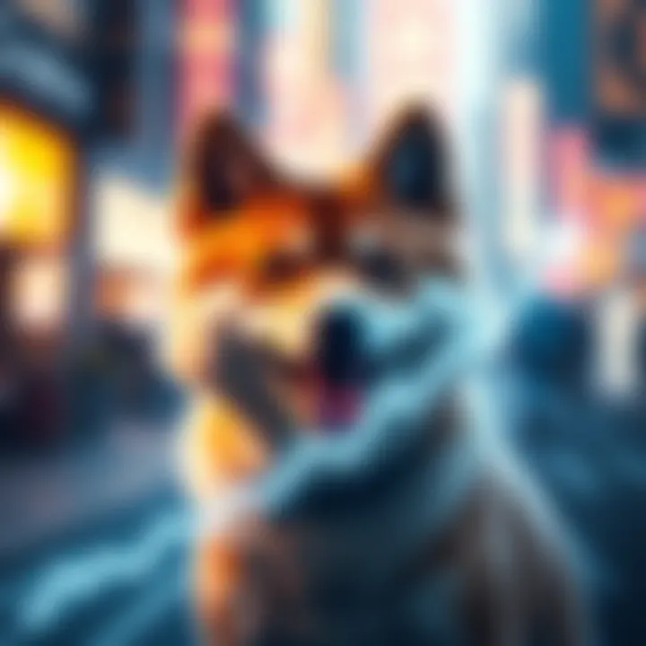 Shiba Inu symbol with an upward trend graph representing a 455% price increase