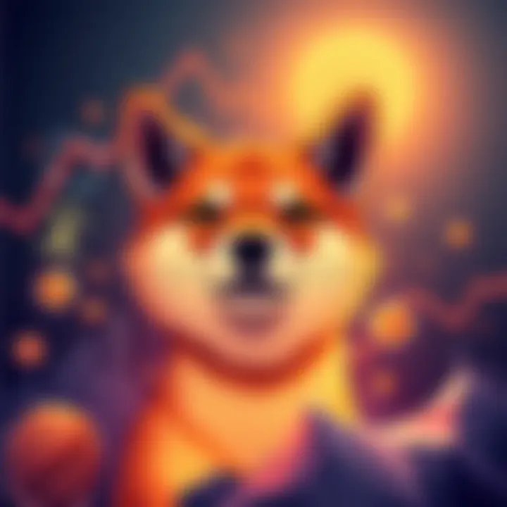 Shiba Inu Token Burn Illustration An illustration of the Shiba Inu dog surrounded by graphical elements representing a surge in token burns, with a rising graph in the background.