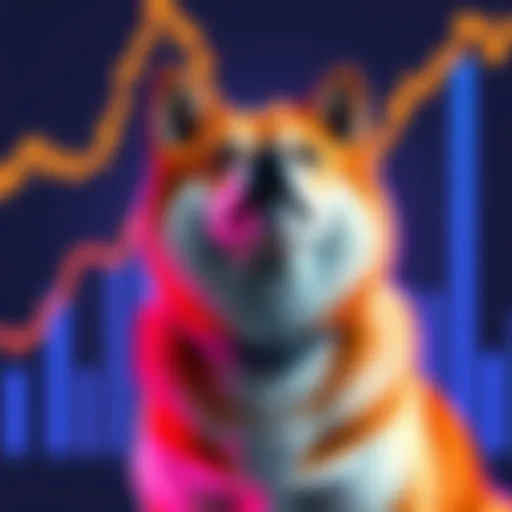 A Shiba Inu dog in front of a rising trend chart symbolizing potential growth in cryptocurrency
