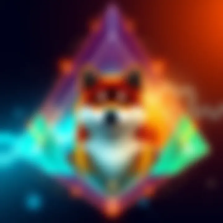 Shiba Inu cryptocurrency symbol A Shiba Inu dog symbol representing cryptocurrency within a geometric triangle pattern, hinting at a potential bullish trend.