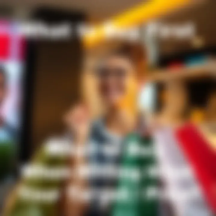 A person smiling while holding shopping bags, excited about making a purchase after reaching their financial goal.