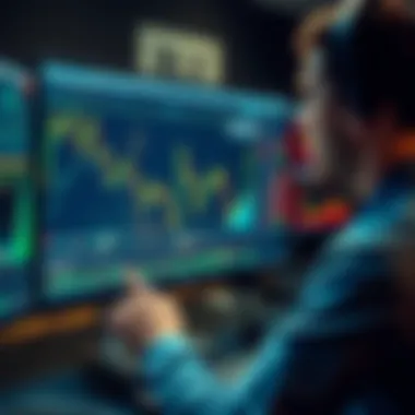 A person analyzing Bitcoin charts and ETFs on a computer screen, showing a downtrend in prices