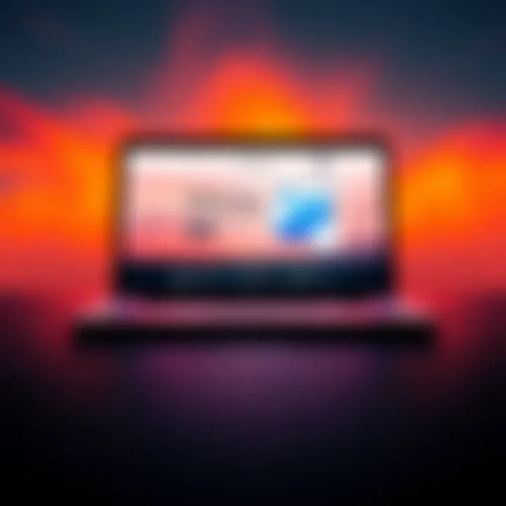 A laptop displaying a simple and modern website layout for a freelance consultant, featuring clean lines and vibrant visuals.