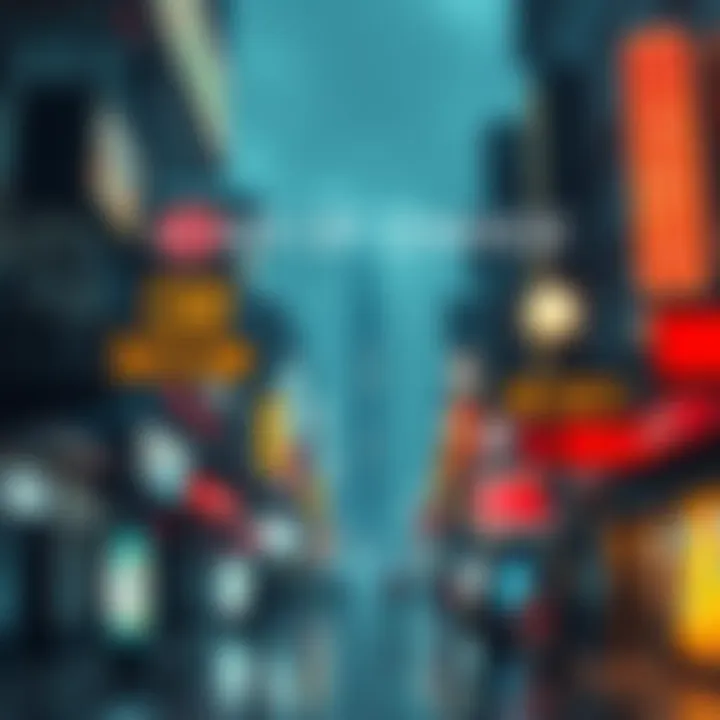 A collection of signs and symbols in an urban setting representing various meanings for the future.