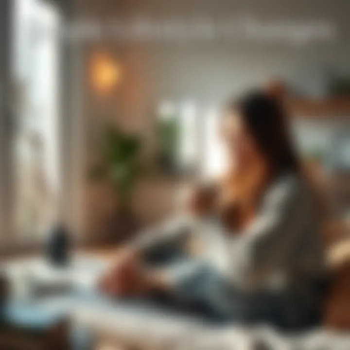 A person enjoying a peaceful morning with a cup of coffee, surrounded by minimalistic decor, representing ease in daily life.