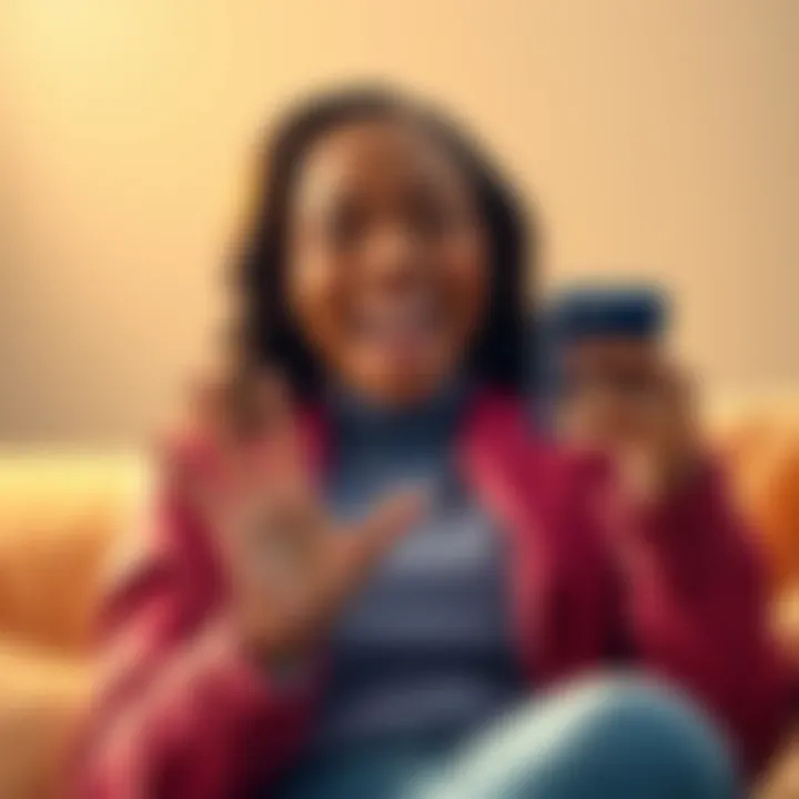A single mother celebrating her $60 gain from a $20 investment in CTA Coin, showing her phone with the rising cryptocurrency graph.