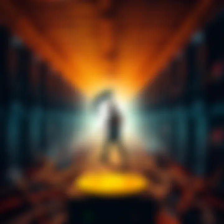 A lone Bitaxe miner surrounded by inactive mining rigs, symbolizing the halt of Bitcoin transactions and blockchain activity.
