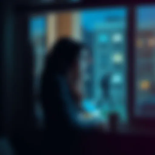 A single mother looking out of her condo window, showing concern as she notices a stranger nearby.