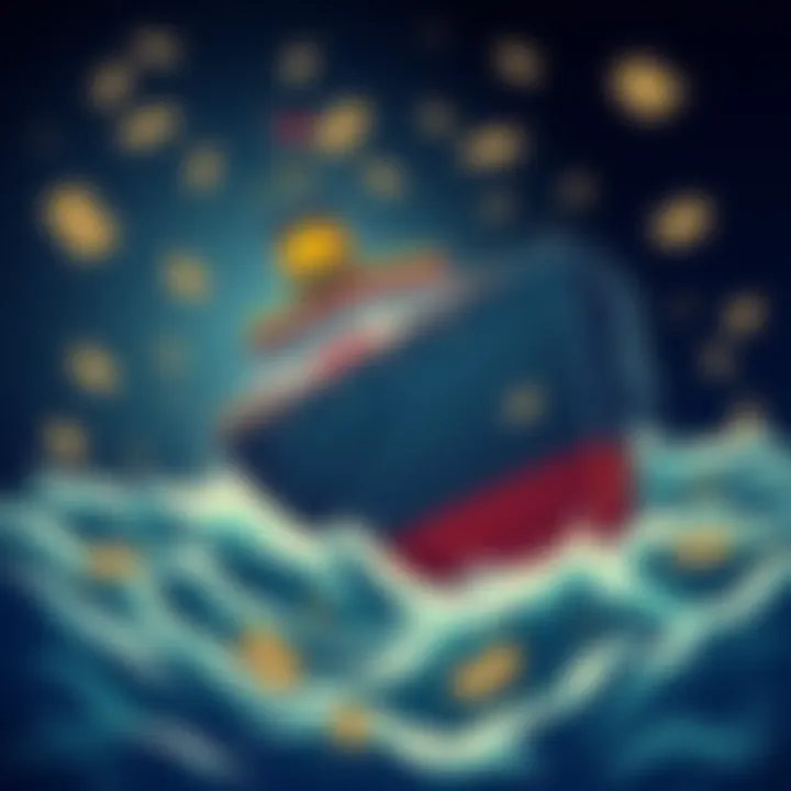 Cartoon of a sinking fiat ship A cartoon showing a ship labeled 'Fiat' sinking in turbulent waters with money symbols floating around