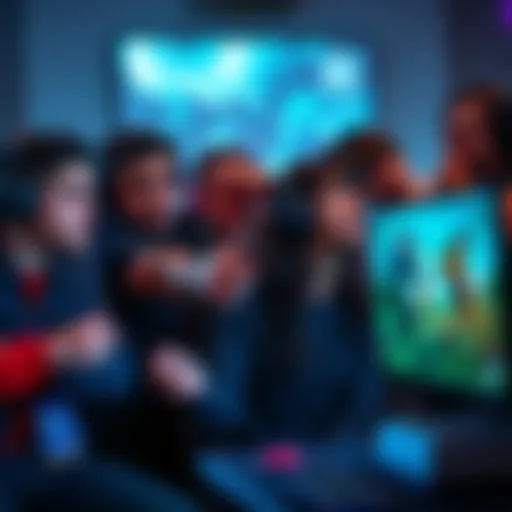 A group of gamers expressing disappointment over the latest gaming event, with one pointing at a screen showing gameplay updates.