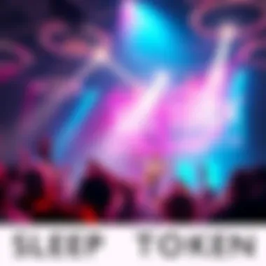 Sleep Token Music Experience A vibrant scene showcasing a live music performance with an artist engaging the audience, inspired by the unique style of Sleep Token, featuring a creative atmosphere.