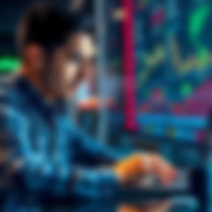 A person analyzing market data on a laptop, looking confident and focused while making investment decisions.